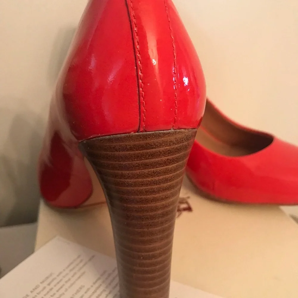 Authentic COACH Pumps heels Orange/Coral patten leather brown block heel 8.5B - Picture 7 of 16